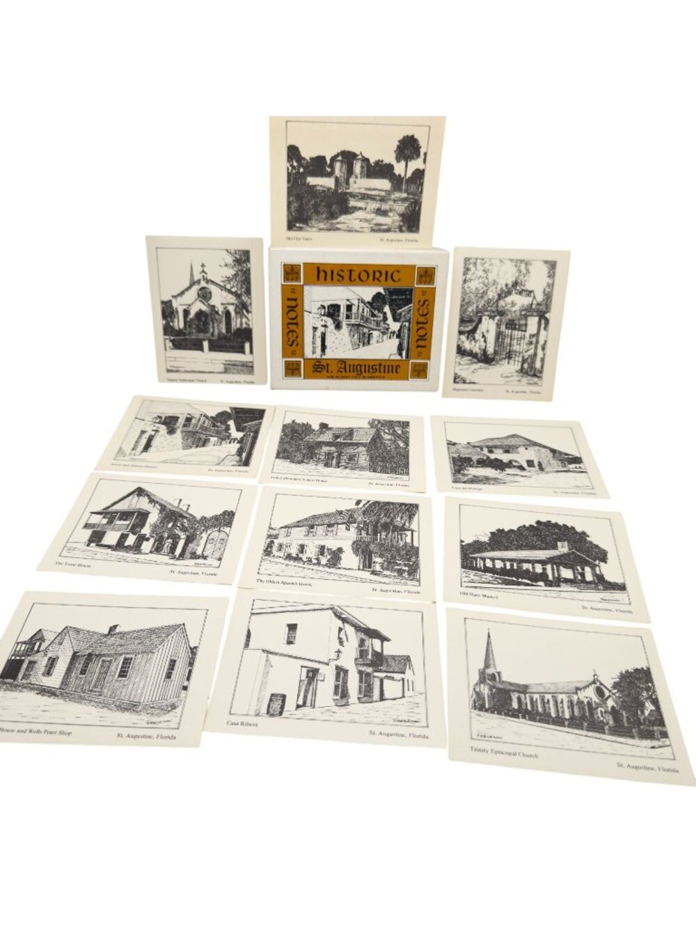 Historic St. Augustine Notes Chris Fredeman 1969 Set Of 12 Sketch Cards Box